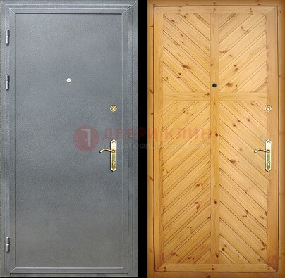 Серая металлическая дверь с евровагонкой ДЕ-12 в Смоленске