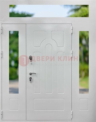 Белая стальная дверь порошок со стеклом и фрамугами ДФГ-11 в Смоленске
