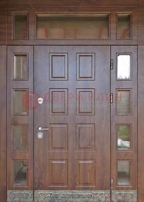 Стальная дверь МДФ со стеклом и фрамугами для дома ДФГ-29 в Смоленске