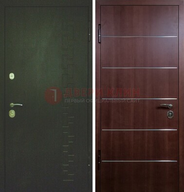 Темная металлическая дверь с МДФ ламинат с молдингами внутри ДМ-16 в Зеленограде