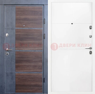 Серая с коричневой вставкой металлическая дверь МДФ ДМ-197 в Луге
