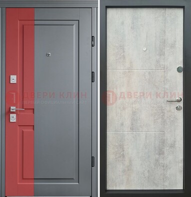 Серая с красной полосой металлическая дверь МДФ ДМ-245 в Калуге