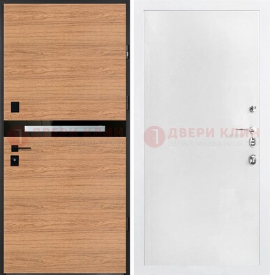 Железная коричневая дверь с МДФ в белом цвете ДМ-313 в Смоленске