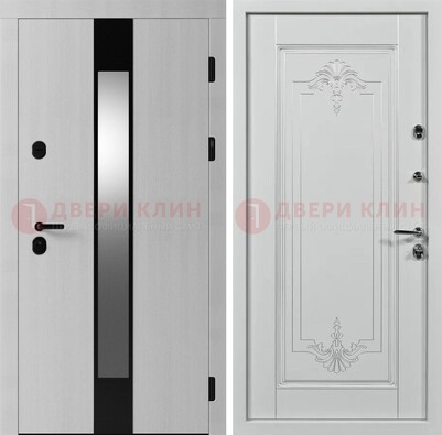 Белая металлическая дверь МДФ с зеркальной вставкой ДМ-324 в Смоленске