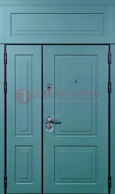 Синяя металлическая дверь с МДФ и верхней фрамугой ДМ-339 в Смоленске