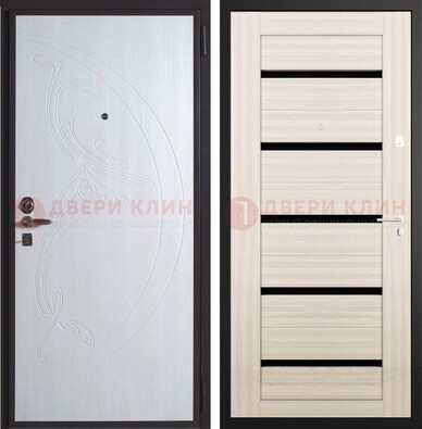 Белая стальная дверь с МДФ и стеклом ДМ-346 в Смоленске