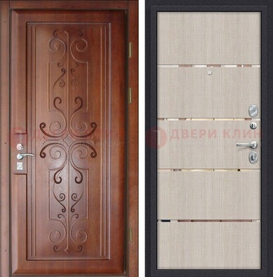 Металлическая дверь с панелями МДФ и вставками ДМ-358 в Смоленске