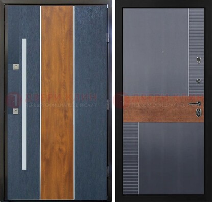 Темная металлическая дверь МДФ со вставками ДМ-411 в Смоленске
