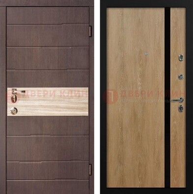 Темная металлическая дверь МДФ с декоративными вставками ДМ-432 в Шатуре