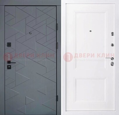 Серая железная дверь с белой МДФ внутри ДМ-445 в Смоленске
