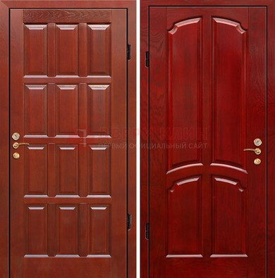 Красная металлическая дверь с массивом дуба ДМД-15 в Смоленске