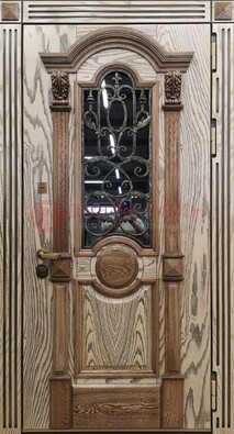 Железная дверь с массивом дуба со стеклом и ковкой ДМД-47 в Балашихе