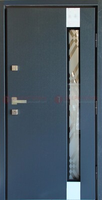 Серая стальная дверь с порошковым покрытием и стеклянной вставкой ДП-216 в Смоленске