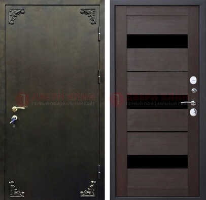 Темная входная дверь с порошковым покрытием и МДФ со стеклом ДП-236 в Смоленске