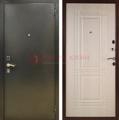 Стальная темно-серая дверь с порошковым напылением и МДФ Белый дуб ДП-277 в Смоленске