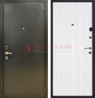 Стальная темно-серая дверь с порошковой отделкой и МДФ Белый ясень ДП-279 в Смоленске
