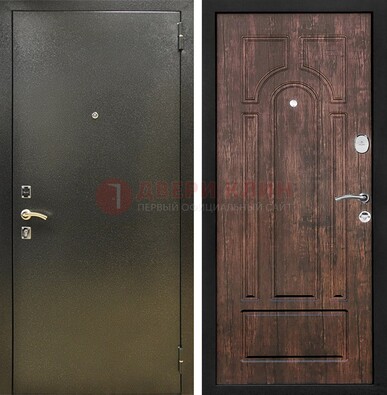 Темно-серая металлическая дверь с порошковым покрытием и МДФ коричневая ДП-292 в Смоленске