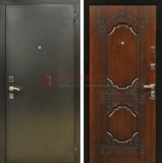 Входная дверь Темное серебро с порошковым покрытием и МДФ с узором ДП-293