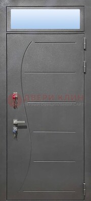 Чёрная входная дверь с порошковым окрасом и стеклом ДП-313 в Смоленске