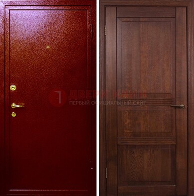 Красная железная дверь с порошковым окрасом ДП-58 в Смоленске
