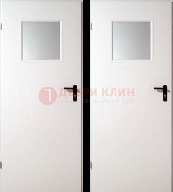 Белая железная противопожарная дверь с декоративной вставкой ДПП-6 в Смоленске