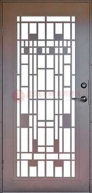 Коричневая стальная решетчатая дверь с узором ДР-4 в Смоленске