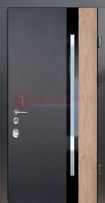 Черная металлическая дверь МДФ со стеклом ДС-14 в Смоленске