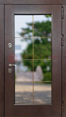 Коричневая стальная дверь со стеклом ДС-19 в Смоленске