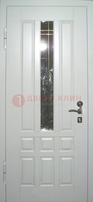 Белая металлическая дверь со стеклом ДС-1 в загородный дом в Смоленске