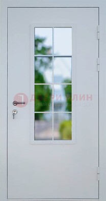 Белая железная дверь порошок со стеклом ДС-31 в Смоленске