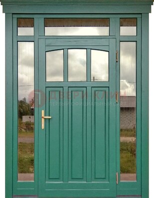 Зеленая металлическая дверь МДФ со стеклом ДС-43 в Смоленске
