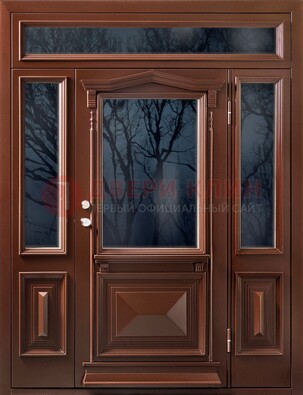 Коричневая металлическая дверь со стеклом ДС-67 в Смоленске