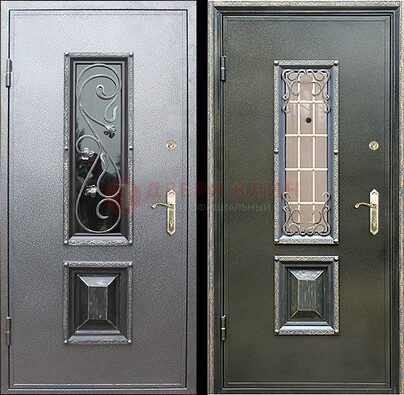 Звукоизоляционная металлическая дверь со стеклом и ковкой ДСК-12 в Куровском