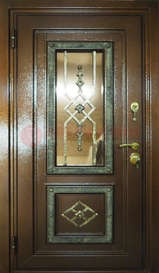 Теплая входная дверь со стеклом и ковкой разноцветной ДСК-13 в Смоленске