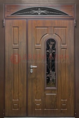 Большая металлическая дверь со стеклом и ковкой ДСК-145 в Смоленске