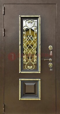 Входная дверь порошок со стеклом и ковкой для коттеджа ДСК-166 в Смоленске