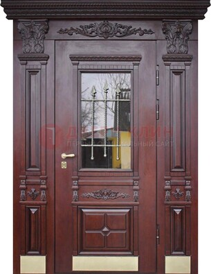 Железная парадная дверь массив дуба со стеклом и ковкой ДСК-175 в Смоленске