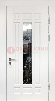 Белая стальная дверь винорит со стеклом и ковкой ДСК-191 в Смоленске