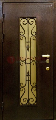 Металлическая дверь с армированным стеклопакетом и ковкой ДСК-20 в Павловском Посаде