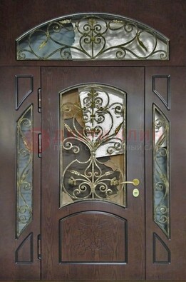 Входная дверь Винорит со стеклом и ковкой и фрамугами ДСК-213 в Смоленске