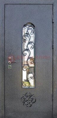Темная стальная дверь Порошок со стеклом и ковкой ДСК-217 в Смоленске