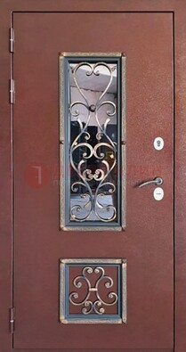 Уличная дверь Порошок со стеклом и ковкой для дома ДСК-218 в Смоленске