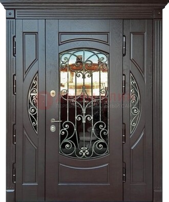 Полуторная железная дверь Винорит со стеклом и ковкой ДСК-231 в Смоленске