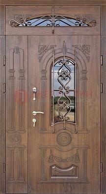 Распашная стальная дверь Винорит со стеклом и ковкой ДСК-232 в Смоленске
