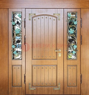 Железная дверь Винорит со стеклом и ковкой лозы ДСК-236 в Смоленске