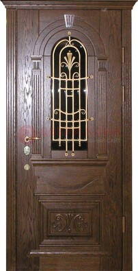 Железная дверь со стеклом и ковкой в классическом стиле ДСК-23 в Павловском Посаде