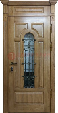 Металлическая дверь массив со стеклом и ковкой для дома ДСК-246 в Смоленске