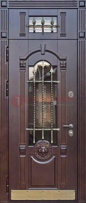 Металлическая дверь массив со стеклом и ковкой с фрамугой ДСК-249 в Смоленске