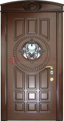 Шоколадная металлическая дверь Винорит со стеклом и ковкой ДСК-269 в Смоленске