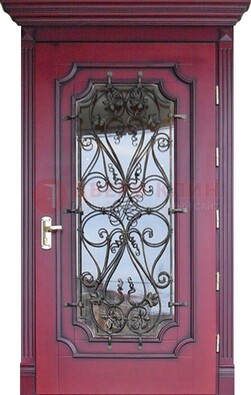 Красная стальная дверь Винорит со стеклом и ковкой ДСК-271 в Смоленске